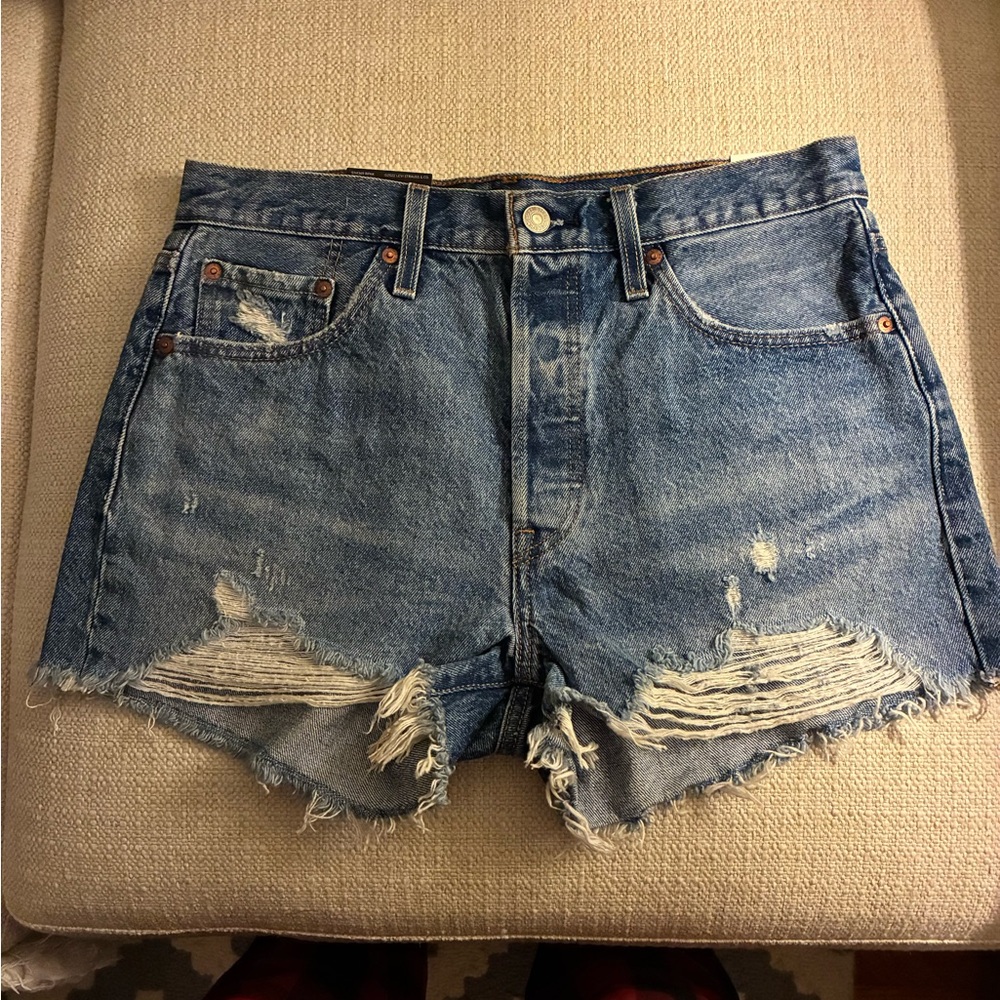 Levi's Distressed Blue Denim Cutoff Shorts